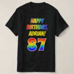 [ Thumbnail: 87th Birthday — Bold, Fun, Rainbow 87, Custom Name T-Shirt ]