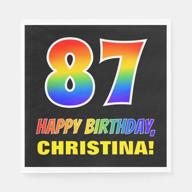 87th Birthday: Bold, Fun, Simple, Rainbow 87 Napkins (Front)