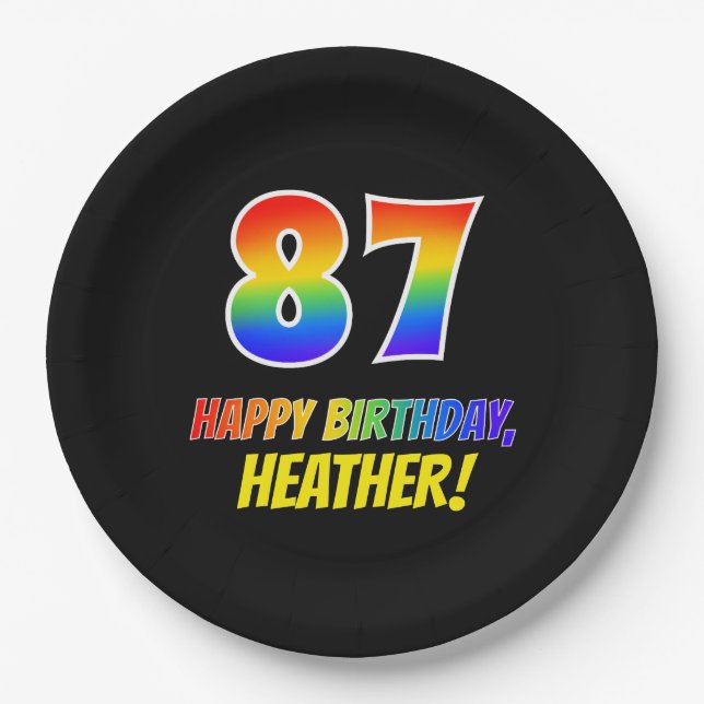 87th Birthday: Bold, Fun, Simple, Rainbow 87 Paper Plates (Front)