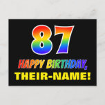 [ Thumbnail: 87th Birthday: Bold, Fun, Simple, Rainbow 87 Postcard ]