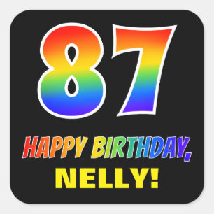 87th Birthday: Bold, Fun, Simple, Rainbow 87 Square Sticker