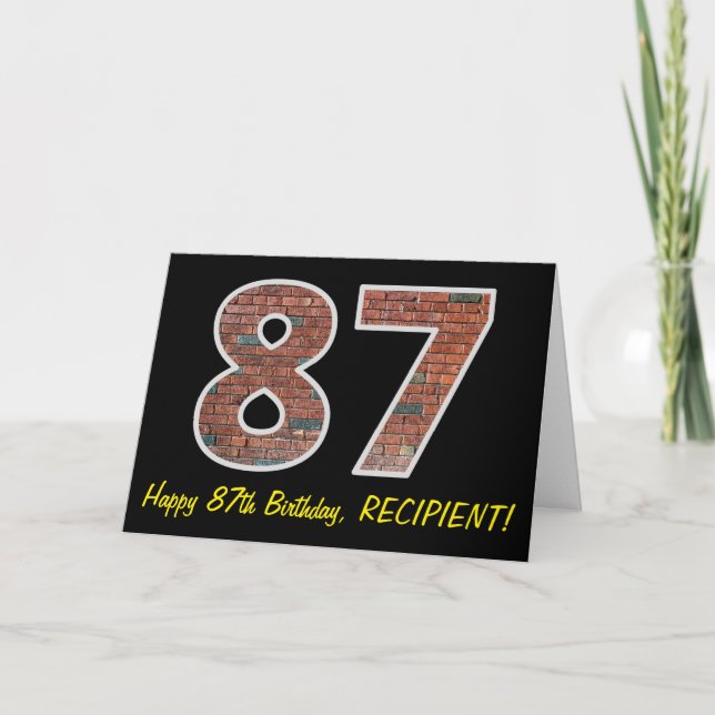 87th Birthday - Brick Wall Pattern "87" w/ Name Card (Front)