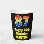 [ Thumbnail: 87th Birthday: Colorful, Fun, Exciting, Rainbow 87 Paper Cups ]