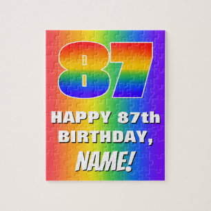 87th Birthday: Colorful, Fun Rainbow Pattern # 87 Jigsaw Puzzle