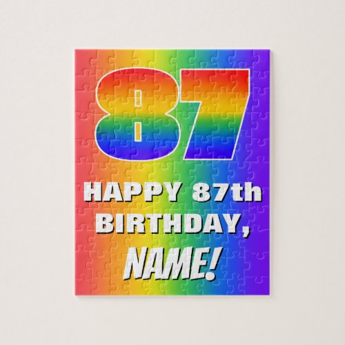87th Birthday Colorful Fun Rainbow Pattern  87 Jigsaw Puzzle