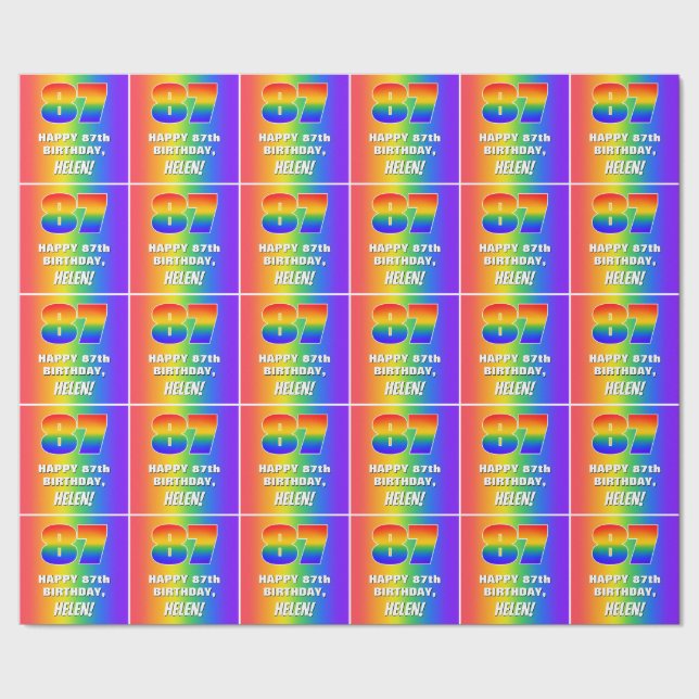 87th Birthday: Colorful, Fun Rainbow Pattern # 87 Wrapping Paper (Seam)