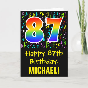 87th Birthday: Colorful Music Symbols + Rainbow 87 Card