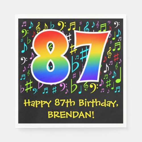 87th Birthday _ Colorful Music Symbols Rainbow 87 Napkins