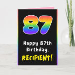 [ Thumbnail: 87th Birthday: Colorful Rainbow # 87, Custom Name Card ]