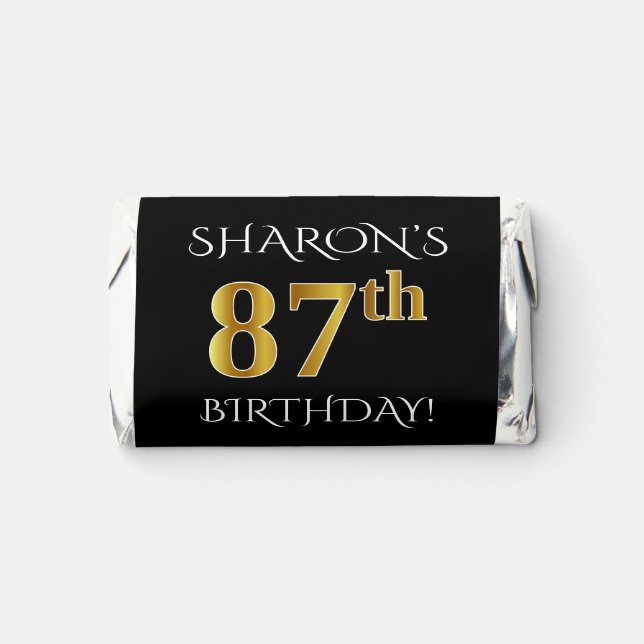 87th Birthday — Elegant, Faux Gold Look 87 + Name Hershey's Miniatures (Front)