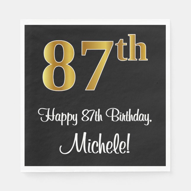 87th Birthday ~ Elegant Luxurious Faux Gold Look # Napkins (Front)