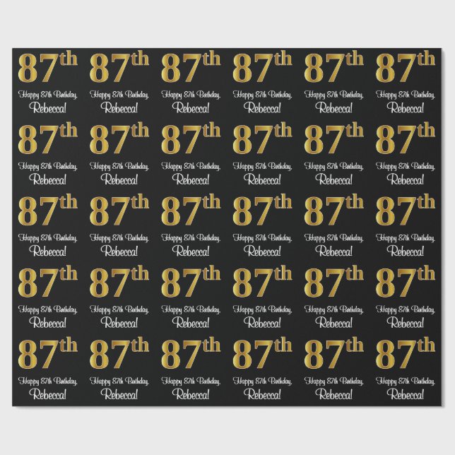 87th Birthday: Elegant Luxurious Faux Gold Look # Wrapping Paper (Flat)