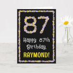 [ Thumbnail: 87th Birthday: Floral Flowers Number, Custom Name Card ]