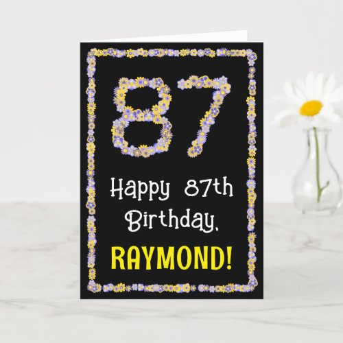 87th Birthday Floral Flowers Number Custom Name Card