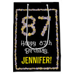 [ Thumbnail: 87th Birthday: Floral Flowers Number, Custom Name Gift Bag ]