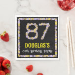 [ Thumbnail: 87th Birthday: Floral Flowers Number, Custom Name Napkins ]