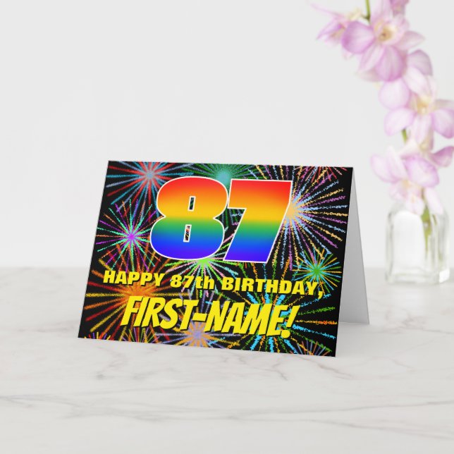 87th Birthday: Fun, Colorful Celebratory Fireworks Card (Orchid)