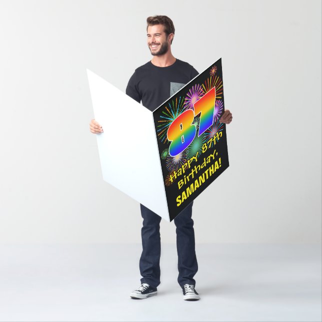 87th Birthday: Fun Fireworks Pattern & Rainbow 87 Card (In Situ)