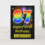 [ Thumbnail: 87th Birthday: Fun Fireworks Pattern + Rainbow 87 Card ]