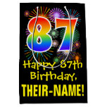 [ Thumbnail: 87th Birthday: Fun Fireworks Pattern + Rainbow 87 Gift Bag ]