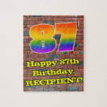 [ Thumbnail: 87th Birthday: Fun Graffiti-Inspired Rainbow 87 Jigsaw Puzzle ]