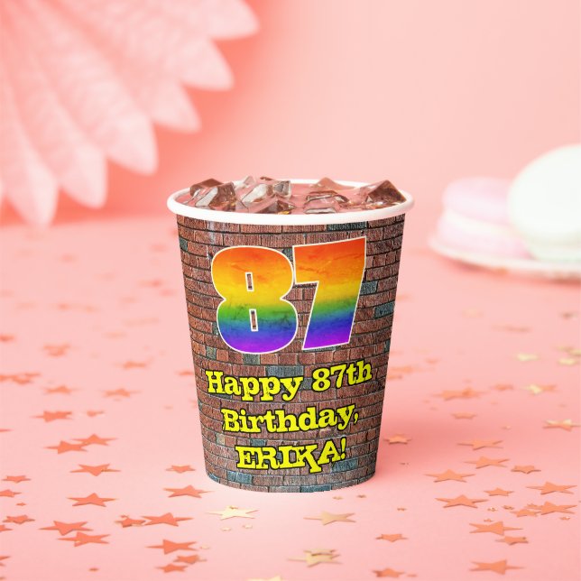 87th Birthday: Fun Graffiti-Inspired Rainbow 87 Paper Cups (Insitu)