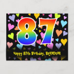 [ Thumbnail: 87th Birthday: Fun Hearts Pattern, Rainbow 87 Postcard ]