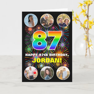 87th Birthday: Fun Rainbow #, Custom Name & Photos Card