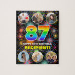 [ Thumbnail: 87th Birthday: Fun Rainbow #, Custom Name + Photos Jigsaw Puzzle ]