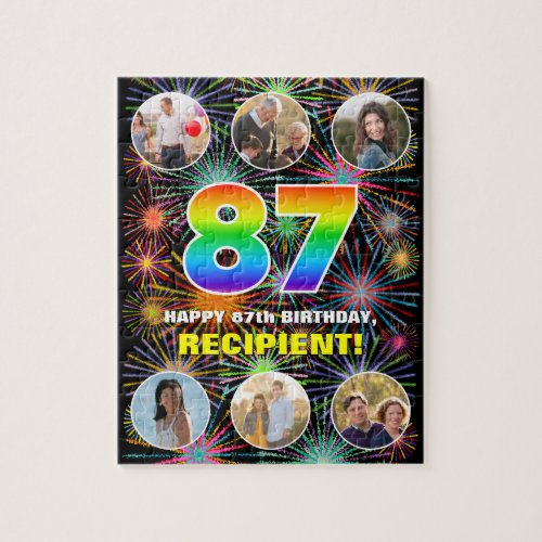 87th Birthday Fun Rainbow  Custom Name  Photos Jigsaw Puzzle