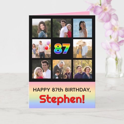 87th Birthday Fun Rainbow  Custom Photos  Name Card