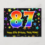 [ Thumbnail: 87th Birthday: Fun Stars Pattern, Rainbow 87, Name Postcard ]