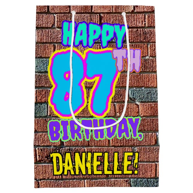 87th Birthday: Fun, Urban Graffiti Inspired Look Medium Gift Bag (Back)