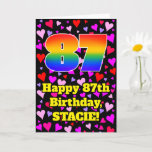 [ Thumbnail: 87th Birthday: Loving Hearts Pattern, Rainbow # 87 Card ]