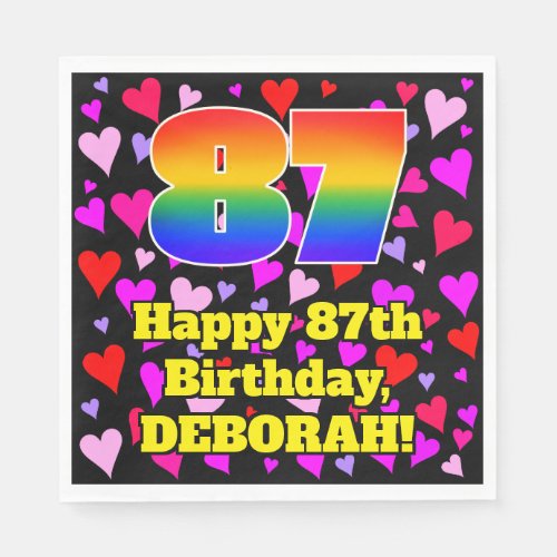 87th Birthday Loving Hearts Pattern Rainbow  87 Napkins