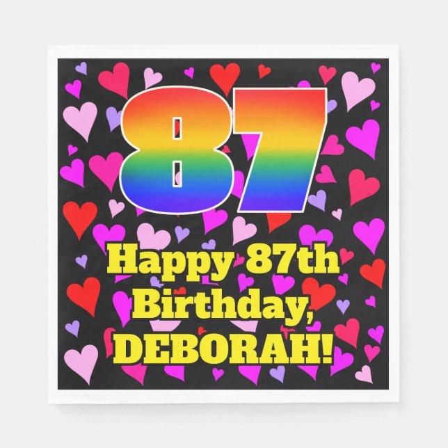 87th Birthday: Loving Hearts Pattern, Rainbow # 87 Napkins (Front)