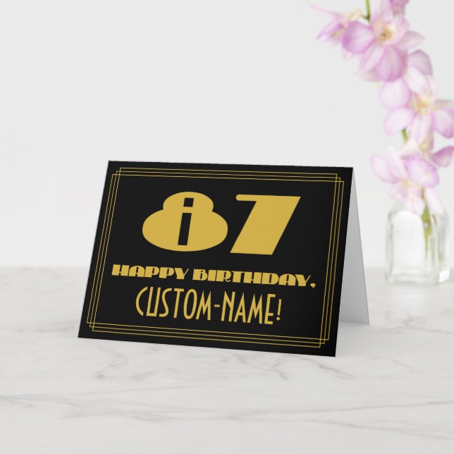 87th Birthday: Name + Art Deco Inspired Look "87" Card (Orchid)