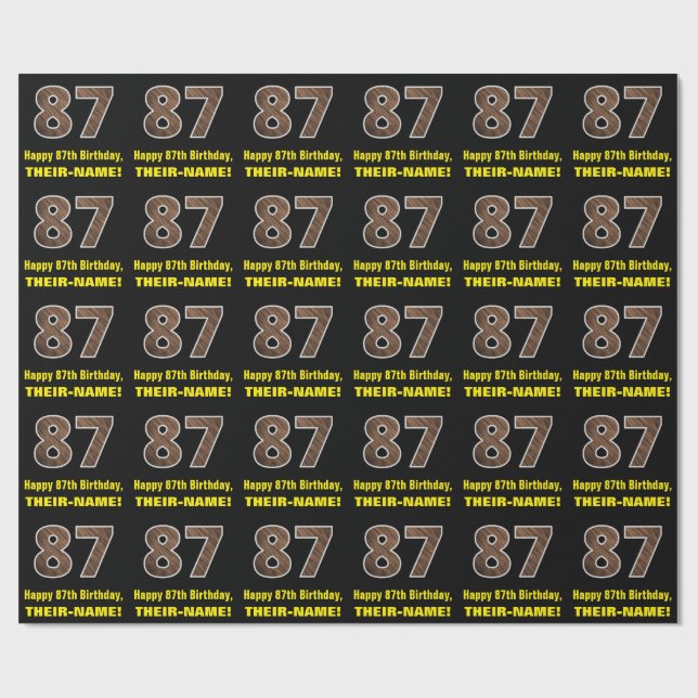 87th Birthday: Name & Faux Wood Grain Pattern "87" Wrapping Paper (Flat)