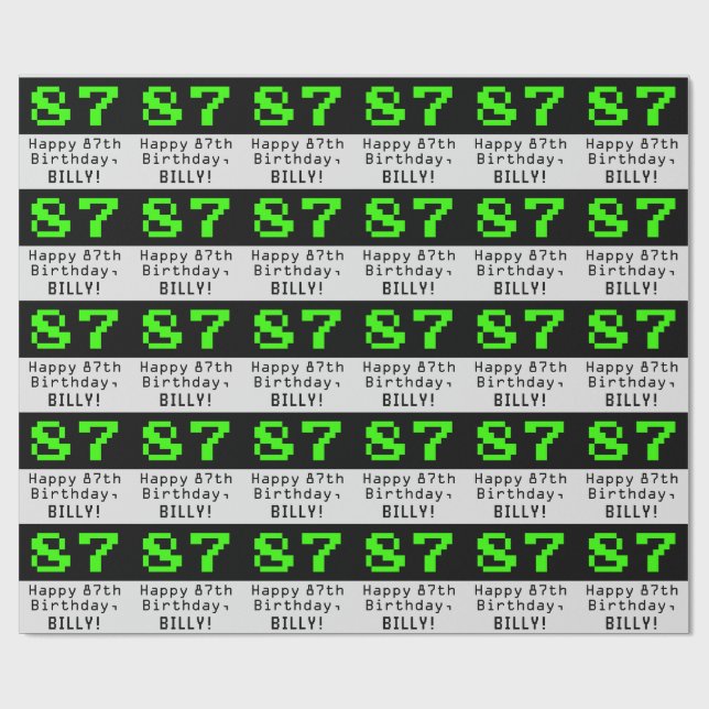 87th Birthday - Nerdy / Geeky Style "87" and Name Wrapping Paper (Flat)
