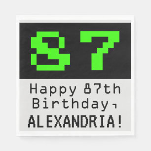 87th Birthday - Nerdy / Geeky Style "87" & Name Napkins