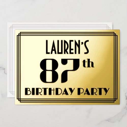 87th Birthday Party Art Deco Look 87 and Name Foil Invitation