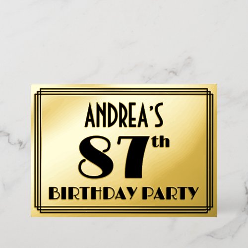 87th Birthday Party  Art Deco Look 87  Name Foil Invitation