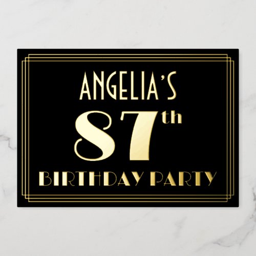 87th Birthday Party Art Deco Look 87 w Name Foil Invitation