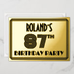 [ Thumbnail: 87th Birthday Party — Art Deco Style “87” & Name Invitation ]