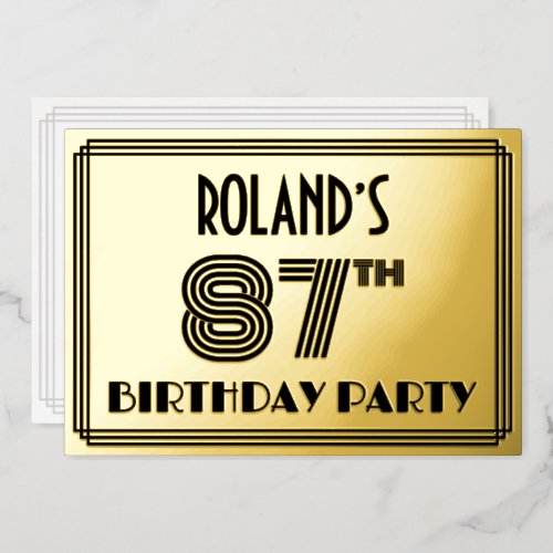 87th Birthday Party  Art Deco Style 87  Name Foil Invitation