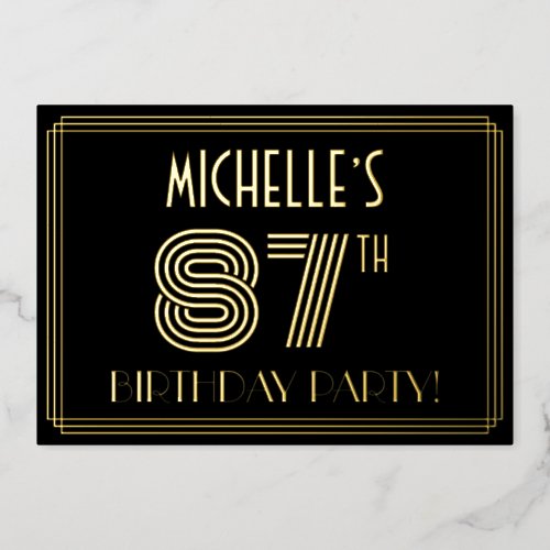 87th Birthday Party  Art Deco Style 87  Name Foil Invitation