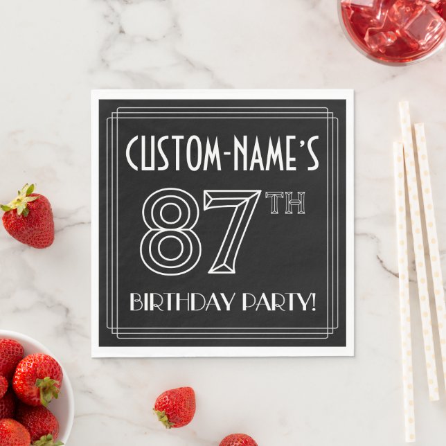 87th Birthday Party: Art Deco Style + Custom Name Napkins (Insitu)