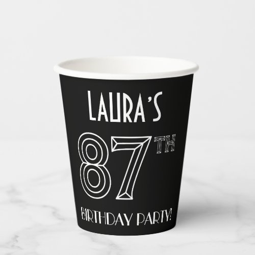 87th Birthday Party Art Deco Style  Custom Name Paper Cups