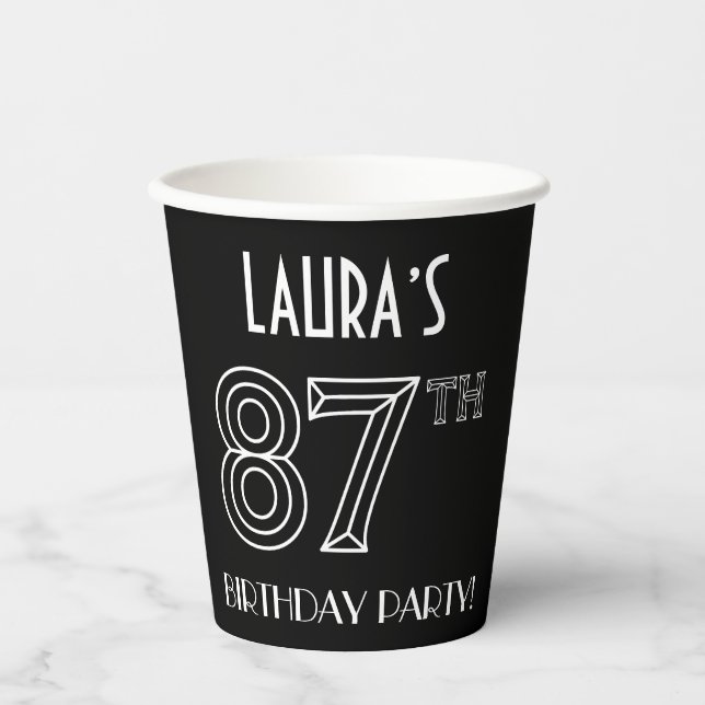 87th Birthday Party: Art Deco Style + Custom Name Paper Cups (Front)