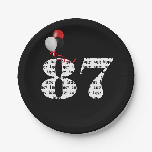 87th birthday party balloons paper plates (Front)